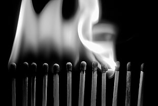 grayscale photography of lighted matches HD wallpaper
