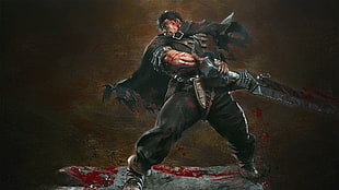 swordsman artwork, Berserk, Black Swordsman, Guts, Beruseruku HD wallpaper