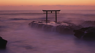 red wooden gate, nature, landscape, torii, Japan