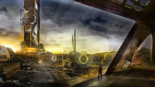 futuristic city game wallpaper, science fiction, digital art