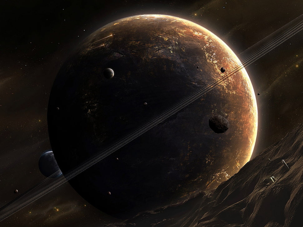 brown and black planet, space HD wallpaper