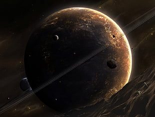 brown and black planet, space