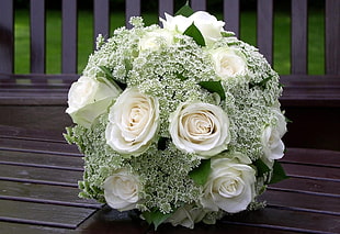 white and green rose wedding bouquet