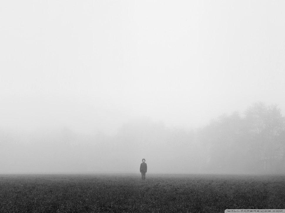 black long-sleeved top and black pants, mist, nature, loneliness, spooky HD wallpaper
