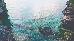 ocean aerial photo, water, cliff, nature HD wallpaper