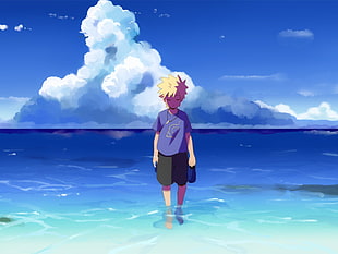 Naruto anime character walking on shore illustration