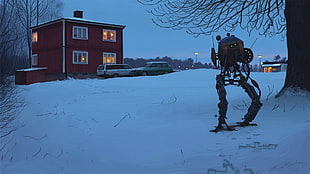 black robot character movie still, Simon Stålenhag, artwork, science fiction, mech
