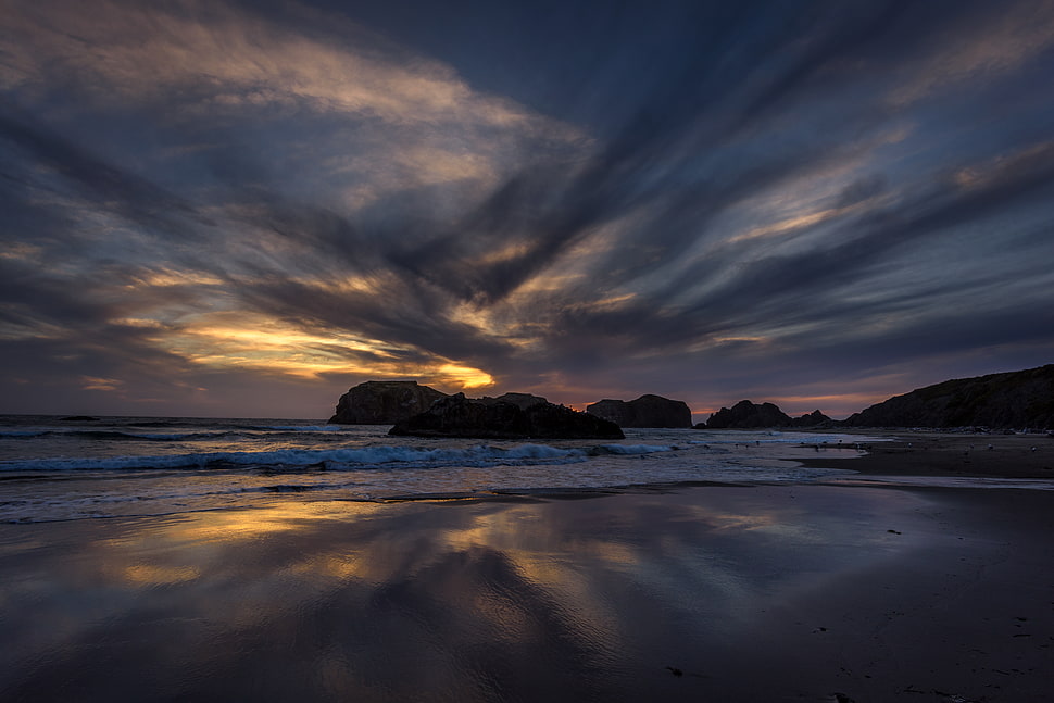 time lapse photography of sea bay during sunset, oregon HD wallpaper