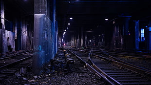 brown train rails, railway, subway, tunnel