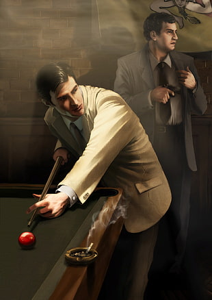 man playing billiard painting, Mafia II, artwork, Mafia, video games