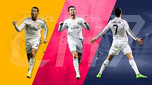 three soccer player collage, soccer, Cristiano Ronaldo, CR7, entertainment HD wallpaper