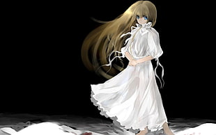 female blonde anime character in white dress HD wallpaper