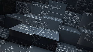 photo of mathematical solutions printed on cubes HD wallpaper