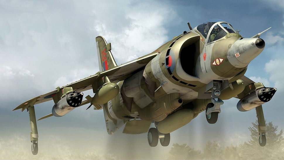 green and gray fighting jet, aircraft, Harrier Jump Jet, military aircraft, AV-8B Harrier II HD wallpaper