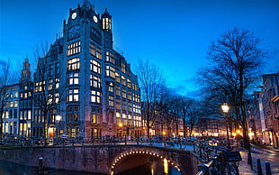 beige concrete building, bridge, Amsterdam, Europe, Netherlands