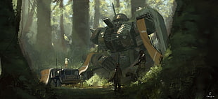 Zaku II illustration, artwork, science fiction, Gundam, Zaku II HD wallpaper