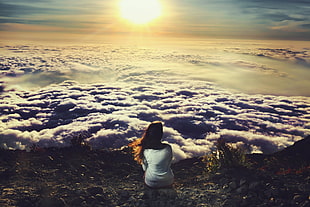 woman near clouds painting HD wallpaper