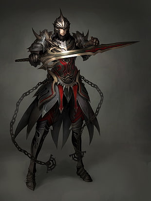 person wearing gray and red metal armor wallpaper, Atlantica Online