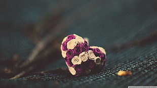 purple and white flowers, heart, flowers