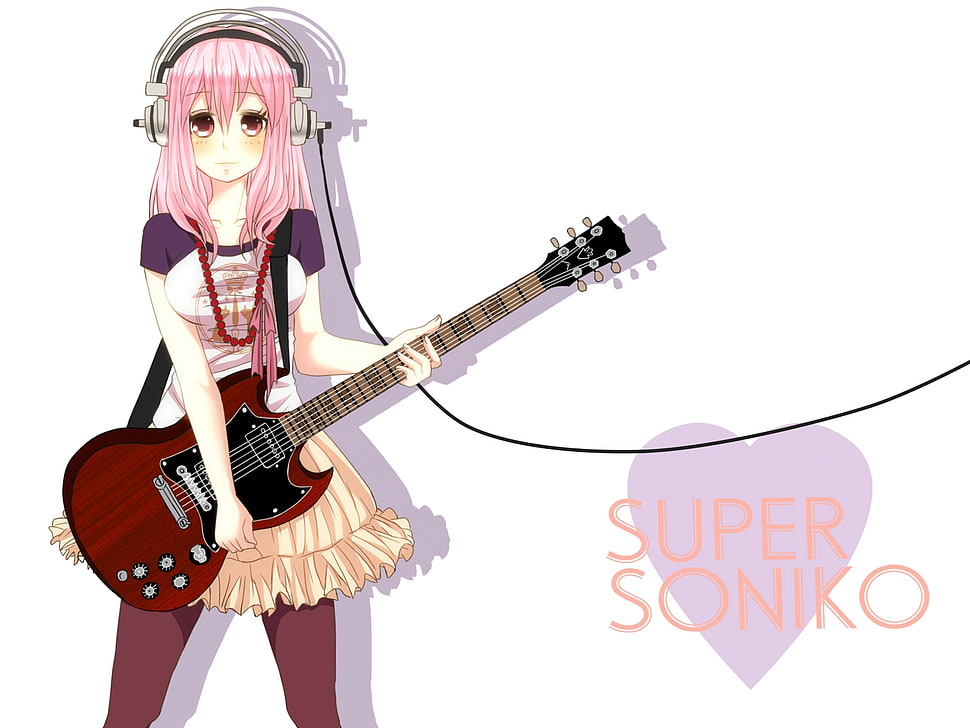 female anime character holding guitar wallpaper HD wallpaper