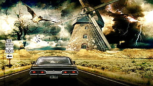 black car, digital art, car, psychedelic, Supernatural HD wallpaper