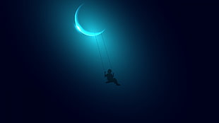 child swinging near the moon digital wallpaper, Moon, swings HD wallpaper