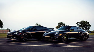 black Nissan GTR coupe, Nissan GT-R, Porsche, Porsche 918 Spyder, car HD wallpaper