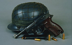 black and brown helmet, armada, Walther P38 HD wallpaper