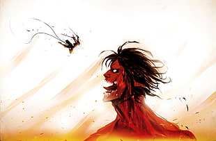 Attack on Titan illustration, Shingeki no Kyojin, Eren Jeager, Mikasa Ackerman HD wallpaper