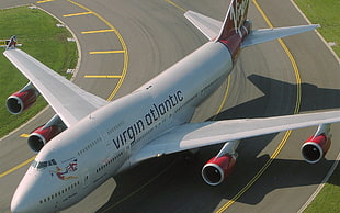 gray Virgin Atlantic airliner, airport, airplane