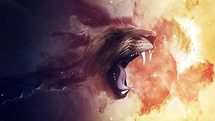 lion illustration, lion, animals, artwork, space