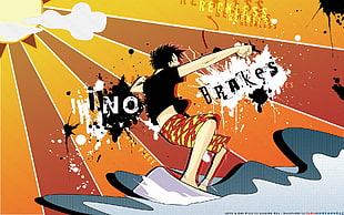 No Brakes surfing illustration, One Piece, Monkey D. Luffy