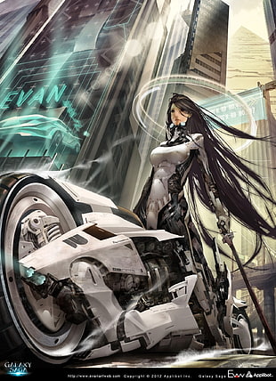 animated long black haired girl riding motorcycle digital wallpaper HD wallpaper