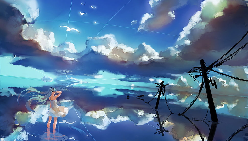 female anime character, sea, anime, Hatsune Miku HD wallpaper