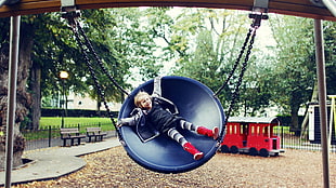 blue swing, children HD wallpaper
