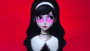 female character illustration, headband, red glasses, dark hair, Ilya Kuvshinov HD wallpaper