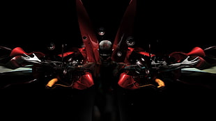man in red suit graphics, digital art, shapes, dark