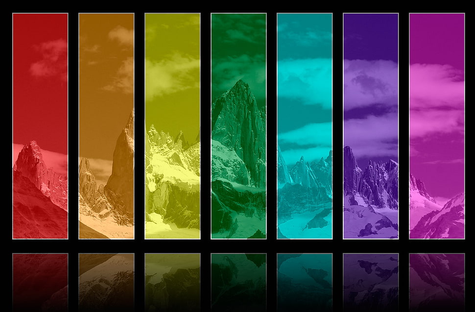 mountain graphic wallpaper, mountains, digital art, colorful, collage HD wallpaper