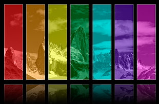 mountain graphic wallpaper, mountains, digital art, colorful, collage