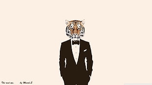 person wearing suit with lion head art, photo manipulation, tiger, suits HD wallpaper