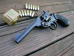 black revolver pistol with bullets, gun, revolver, bullet, Lee Enfield