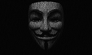 guy fawkes mask digital illustration, monochrome, Anonymous, Guy Fawkes, typographic portraits HD wallpaper