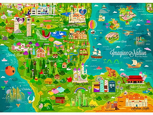 Imagine Nation illustration, map, sea HD wallpaper