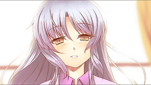 girl with purple long hair anime character HD wallpaper