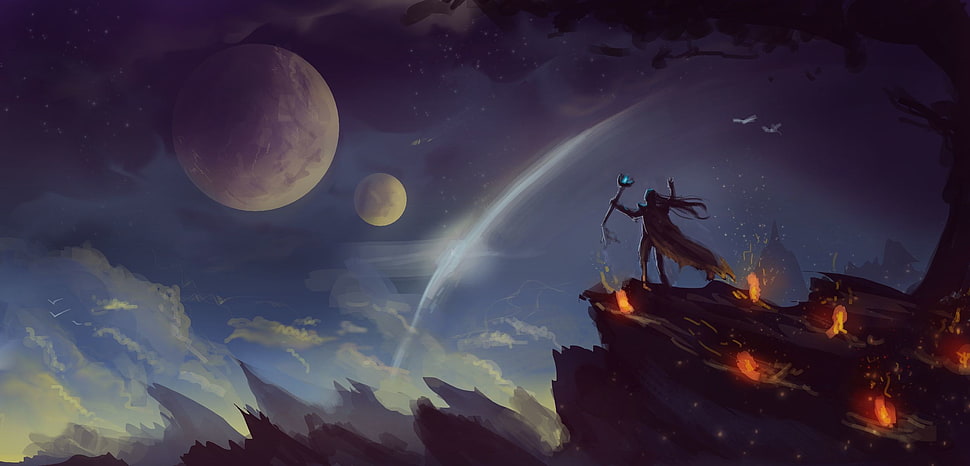 game digital wallpaper, fantasy art, space, landscape, planet HD wallpaper