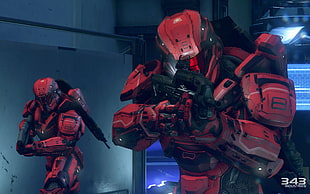 red and black armored shooting game digital wallpaper, Halo 5: Guardians, Halo, video games HD wallpaper