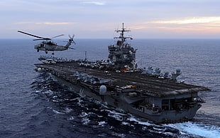 gray battle ship, warship, military, vehicle, aircraft carrier