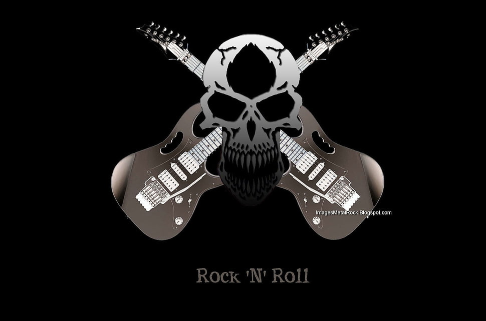 skull and two electric guitars illustration, skull, musical instrument, artwork HD wallpaper