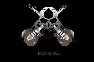 skull and two electric guitars illustration, skull, musical instrument, artwork