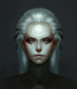 white haired female anime character painting, League of Legends, video games, fan art, Diana